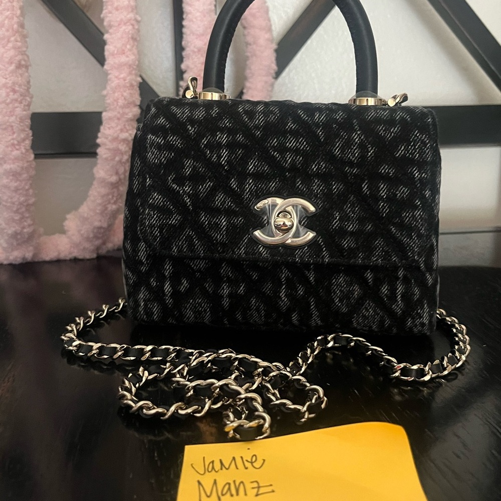 Brand New Chanel Nano Coco Handle In Washed Black Denim